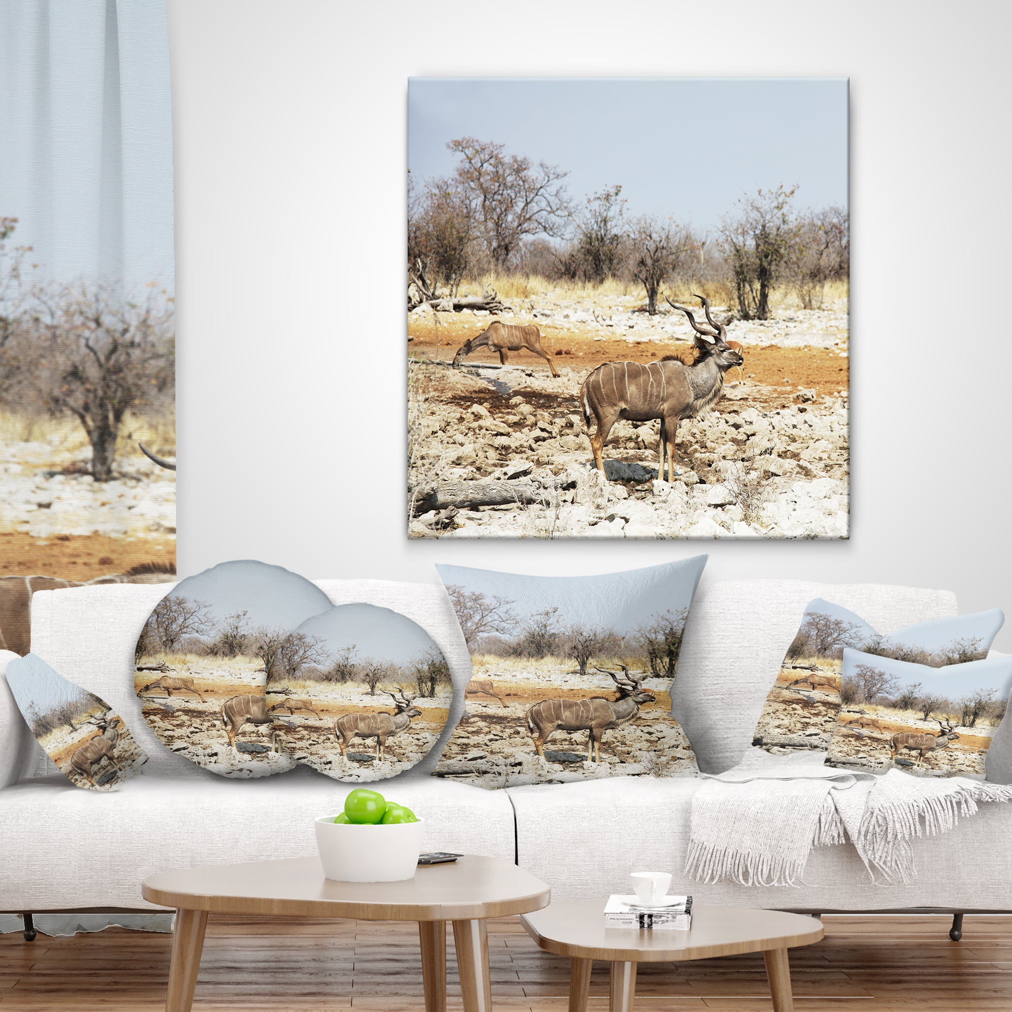 Designart Two Smart Wildebeests in Jungle - Landscape Printed Throw Pillow - 18x18