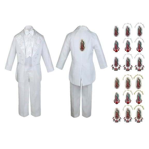 Baby Boy Christening Baptism Formal White Tail Suit Silver Maria on Back Sm-20