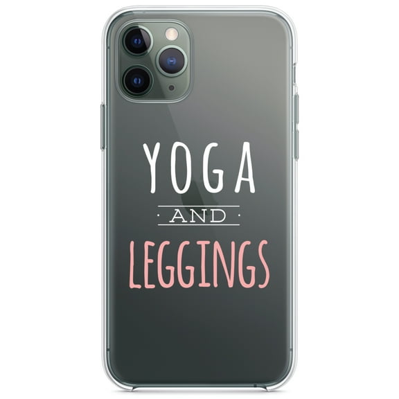 DistinctInk Clear Shockproof Hybrid Case for iPhone 11 (6.1" Screen) - TPU Bumper Acrylic Back Tempered Glass Screen Protector - Yoga and Leggings