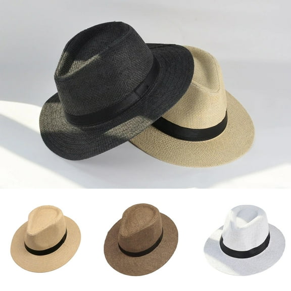 D-GROEE Straw Hats for Women Summer Beach Sun Hat Wide Brim Fedora Cap UPF50