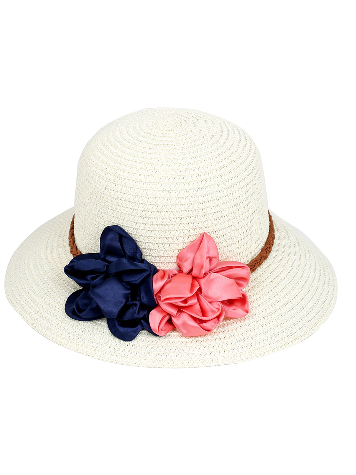 Wide Brim Sun Cap Summer Flower Decor Straw Hats Floppy Holiday Wavy Edge Hat 