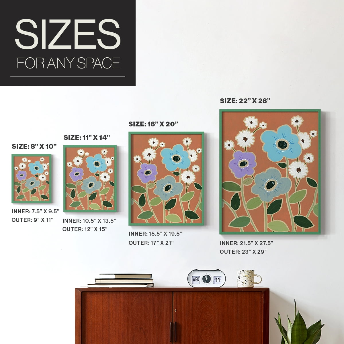 Woodblock Floral IV Framed Print - Solid Wood in Single Picture Frame Solid Wood 2 Framed Print