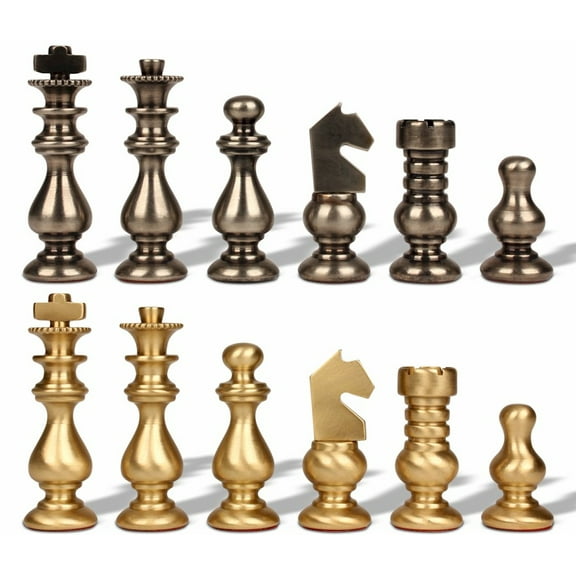 Small French-Style Staunton Solid Brass Chess Set by Italfama