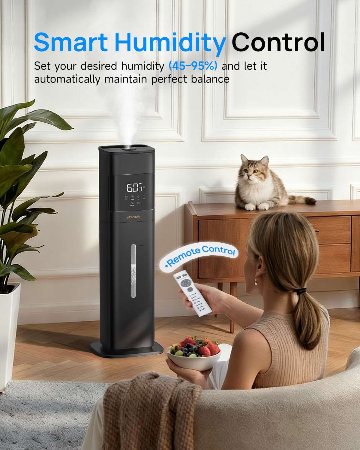 Warm Mist Humidifier, 2.1 Gallon/8 Liter Cool & Warm Mist Humidifier for Room Home, 500 Sq Ft Large Room Humidifier, Black