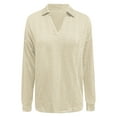 thumbnail image 7 of MIXUE Boho Tops For Women Autumn Winter Solid Color V Neck Lapel Long Sleeve Casual Basic Pullover Shirts For Women Tshirts Streetwear,Beige,M, 7 of 7