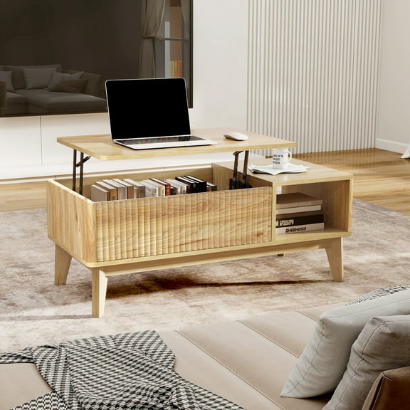 Coffee Table, Lift Top Coffee Table with Storage, Small Living Room Furniture, Fluted Design, 16.22'' H X 37.4'' W X 18.9'' D