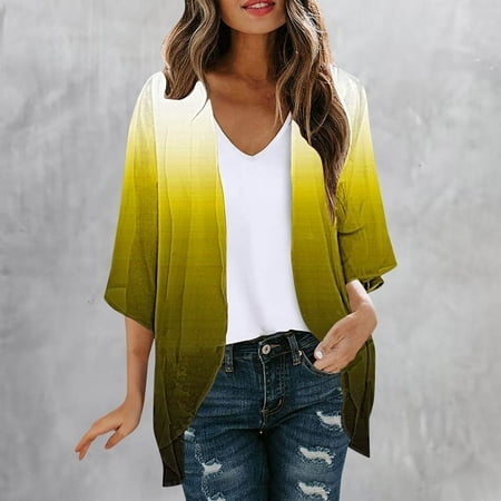 Zunfeo Kimono Cardigans for Women Summer Beach Cover Ups for Swimwear Lightweight Cardigans for Vacation Holiday New Arrivals Yellow M
