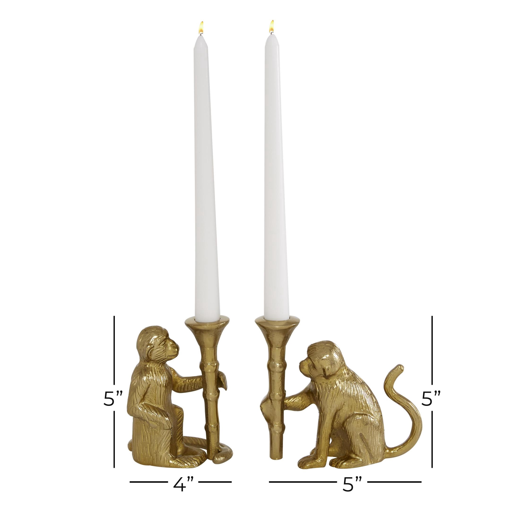 DecMode 2 Candle Gold Aluminum Metal Monkey Candle Holder, Set of 2