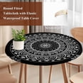 thumbnail image 4 of Black Boho Round Tablecloth, Fitted Table Cover with Elastic for 45"-54" Round Tables, Retro Farmhouse Neutral Abstract Geometric Table Cloth Outdoor Indoor Dinning Party Waterproof Tablecloths, 4 of 7
