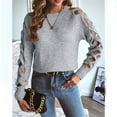 thumbnail image 6 of Women'S Y2K Fashion Solid Color Hollow Raglan Sleeve Crew Neck Sweater Light Grey M, 6 of 7