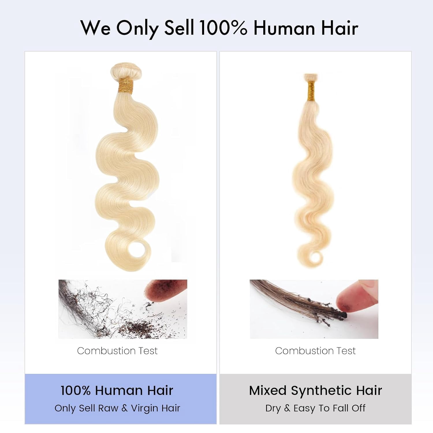 613 Bundles Blonde Bundles Human Hair 14 Inch 613 Body Wave Real Hair Bundle 16A 100% Unprocessed Brazilian Undyed Perm Single Bundle No Tangles No Shedding