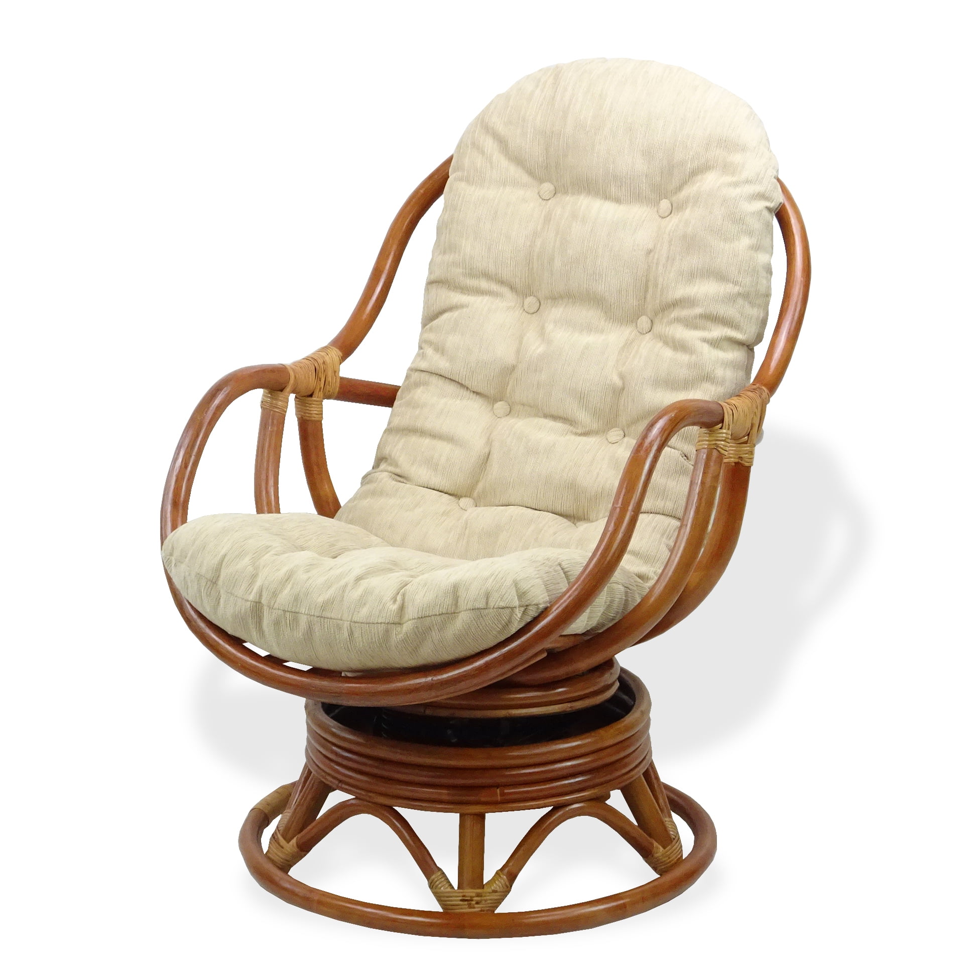 Swivel Rocking Java Chair ECO Handmade Wiker Rattan w/Light Brown Cushion,Cognac 