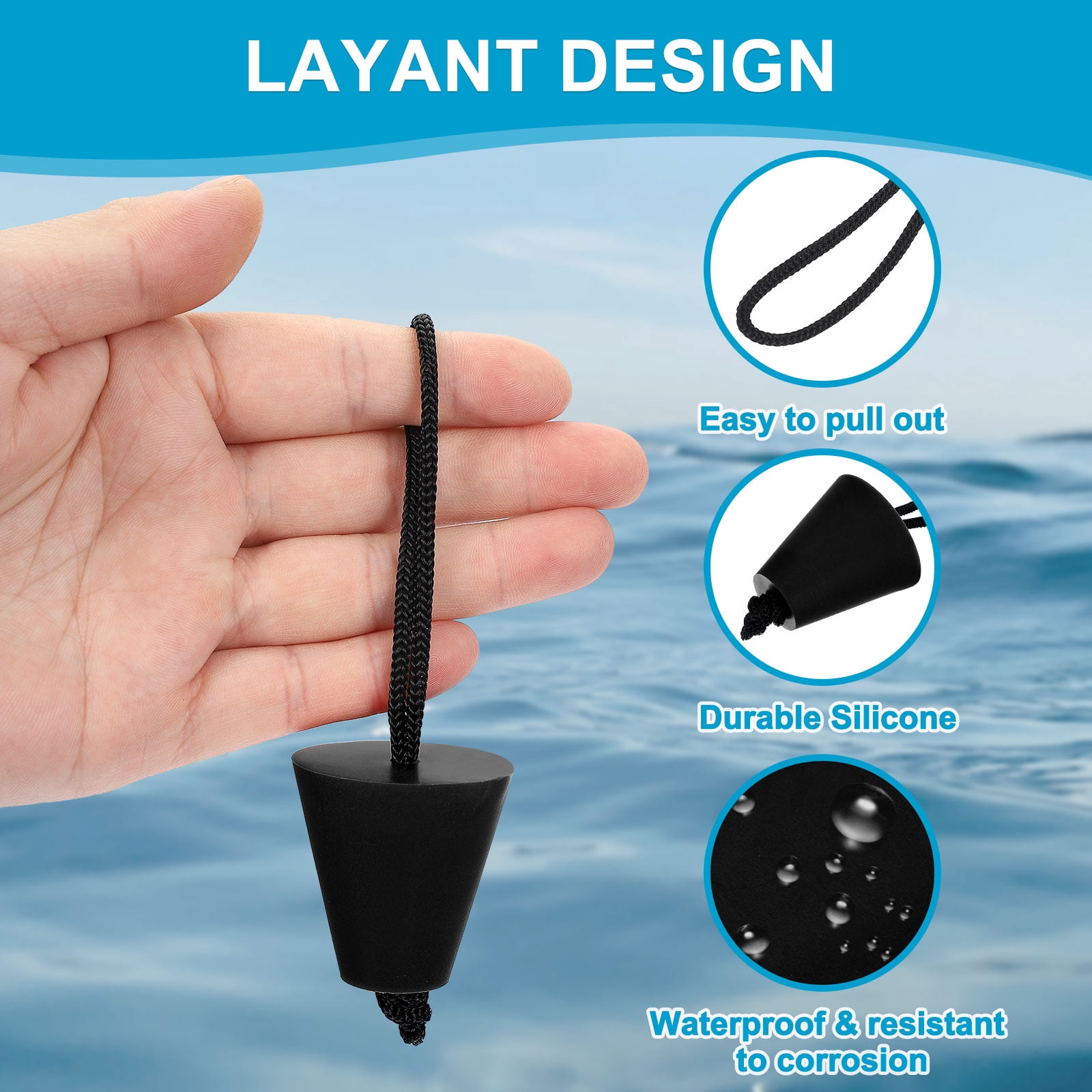 Uxcell Universal Kayak Scupper Plug Kit, 8 Pack Silicone Scupper Plugs Fit for 0.79" to 1.5" Scupper Holes, Black