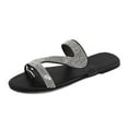 thumbnail image 2 of LoyisViDion Womens Sandals Clearance Women'S Casual Solid Crystal Roman Plus-Size Flat Slippers Sandals Shoes Silver 7.5(39), 2 of 7
