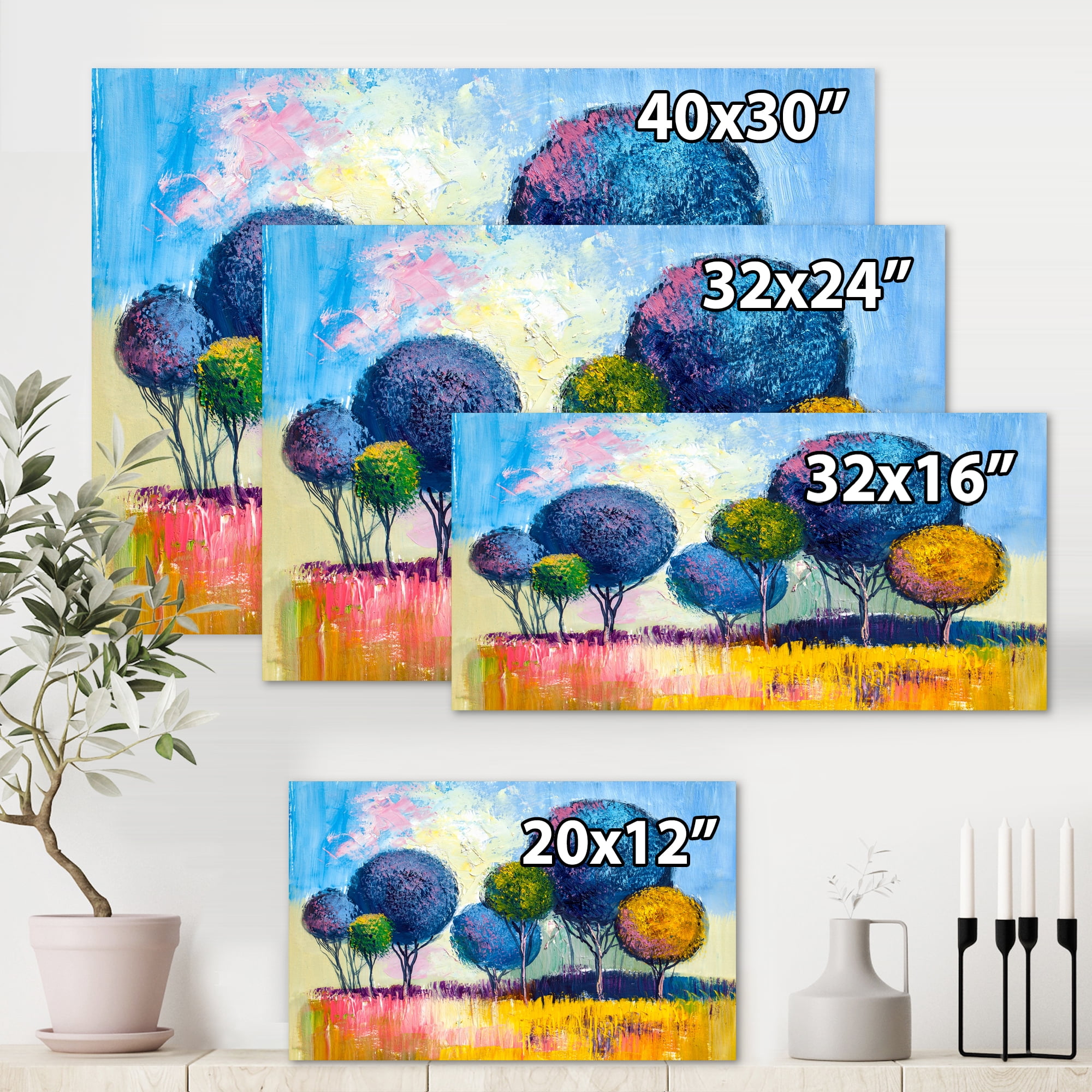 Designart ' Autumn Colorful Fantasy Trees III ' Modern Canvas Wall Art Print