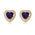 thumbnail image 2 of 18k Yellow Gold Halo Heart Blue Sapphire Stud Earrings Gift for Her Women's Plated by Paris Jewelry, 2 of 4