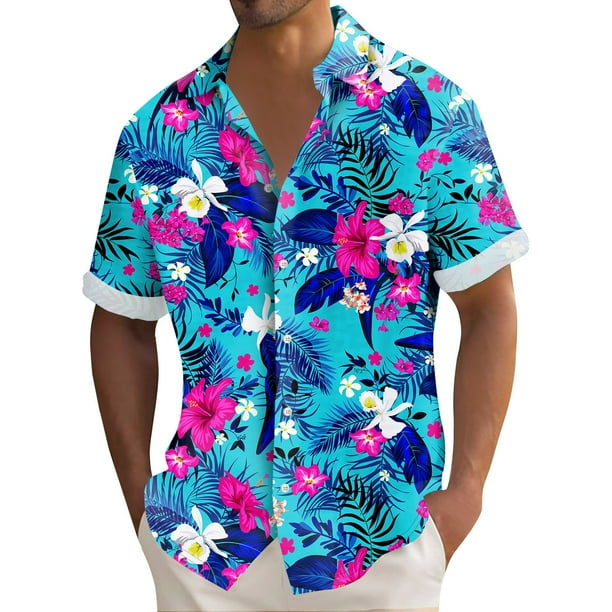 Hawaiian Shirt For Men, Men's Vintage Button Down Bowling Shirts Short Sleeve Summer Beach ShirtM