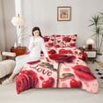 thumbnail image 4 of Feelyou Red Rose Flower Queen Comforter Set, Romantic Love Heart Bedding Set, 3pcs, 4 of 8
