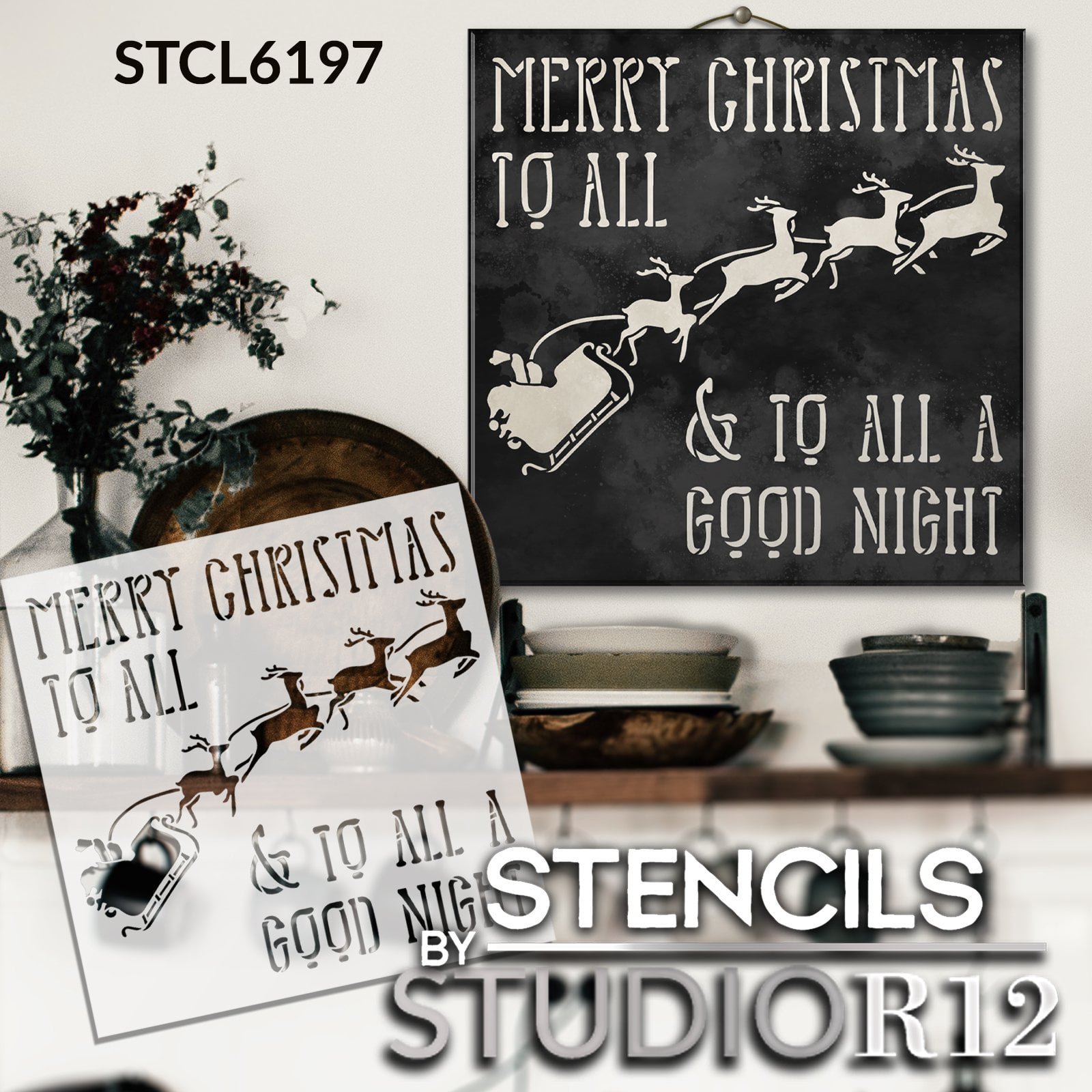 Merry Christmas Stencil by StudioR12  Elegant Christmas Word Art - Me –  StudioR12 Stencils