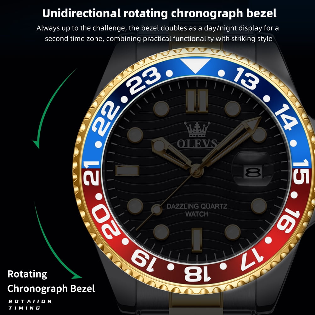OLEVS Mens Watches, Silver Dress Gold Classic Luxury Big Large Face Waterproof Watches for Men, Analog Two Tone Stainless Steel Men Wrist Watch with Date Relojes De Hombre , Green/Blue/Black Dial