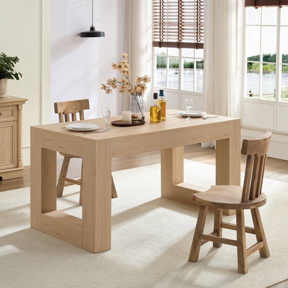 Dining Table for 4-6, PAPROOS 63''Large Rectangle Kitchen Table, Modern Farmhouse Dining Room Table with Thick Base, Wood Dining Table Dinner Table for Kitchen Dining Room, Natural(Only Table)