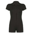thumbnail image 4 of Xixinqiwan Summer Short Sleeve Jumpsuits for Women Sexy V Neck Button Up Bodycon Onesie Romper Knit Tight Bodysuit, 4 of 6