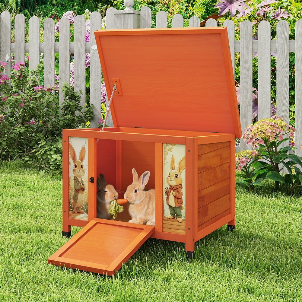 LINJH 20" High Rabbit Hutch Bunny Cage Wooden Cat House W/Asphalt Green Roof