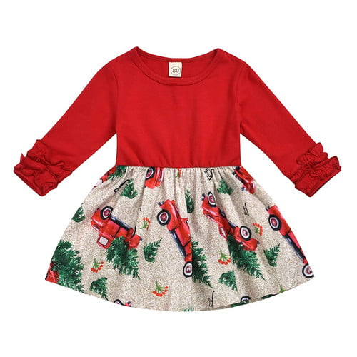 Imcute Us Christmas Toddler Kid Baby Girls Clothes Ruffle Xmas Tree Cotton Dress Outfit Walmart Com Walmart Com