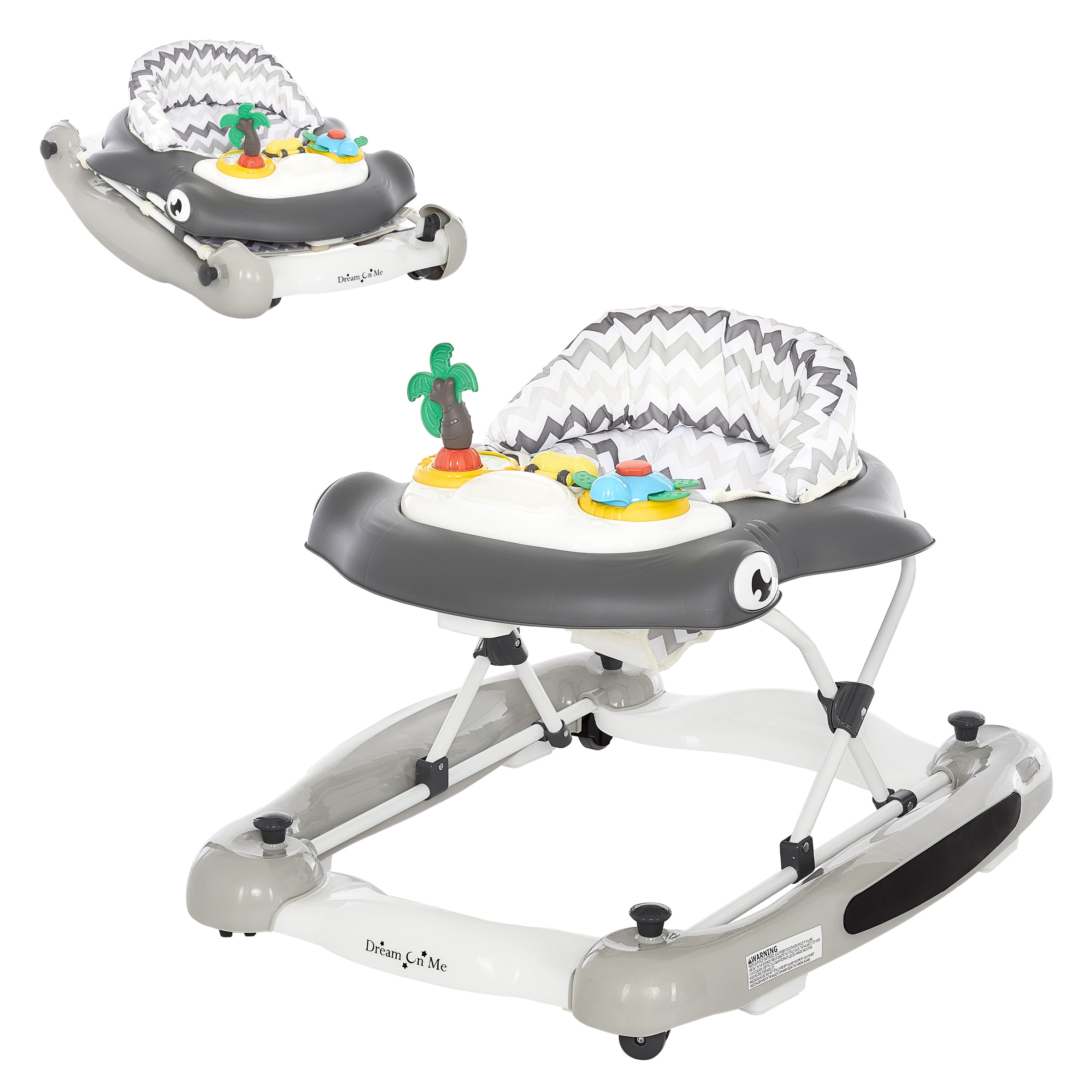 Dream on Me 2-in-1 Aloha Fun Activity Baby Walker in Grey, Easy to Fold and Store