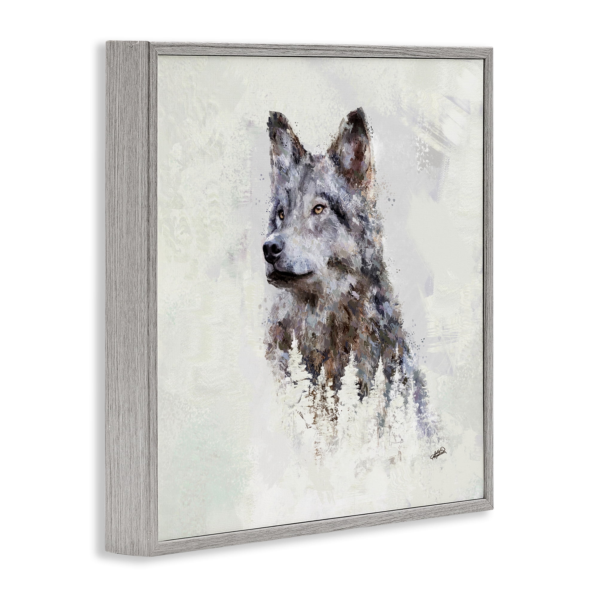 Stupell Industries Rustic Wolf & Trees Animals & Insects Painting Gray Framed Art Print Wall Art, 12 x 12