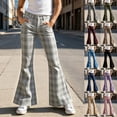thumbnail image 2 of LRen Big Girls Yoga Pants Flare Leg Dressy Pants Bell Bottoms Plaid Striped Pants with Pockets Trousers for Tween Girls Age 7-8 Years, 2 of 6