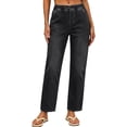 thumbnail image 5 of Cutuoiiu Womens Comfortable Denim Bottoms Solid Color Elastic Waist Straight Leg Cropped Jeans Relaxed Fit with Functional Pockets Casual Pants for All Season Daily Wear, 5 of 8
