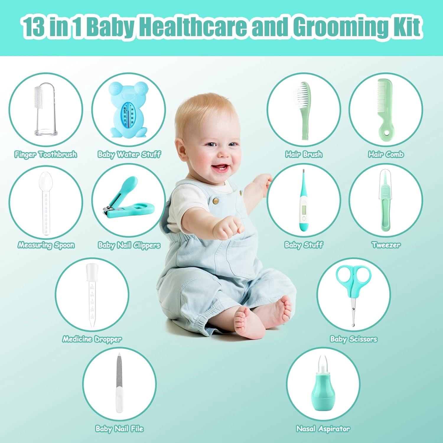 Baby Grooming and Healthcare Kit, Infant Safety Care Set with Hair Brush Comb Nail Clipper Nasal Aspirator,Baby Essentials Kit for Newborn Girls Boys
