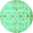 thumbnail image 1 of Ahgly Company Machine Washable Indoor Round Oriental Turquoise Blue Traditional Area Rugs, 5' Round, 1 of 4