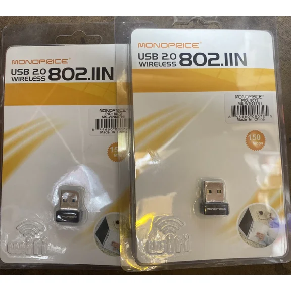 STAR- Lot Of 2 New Monoprice Mini Usb 2.0 Wireless 802.11N Wifi Adapter 150Mbps