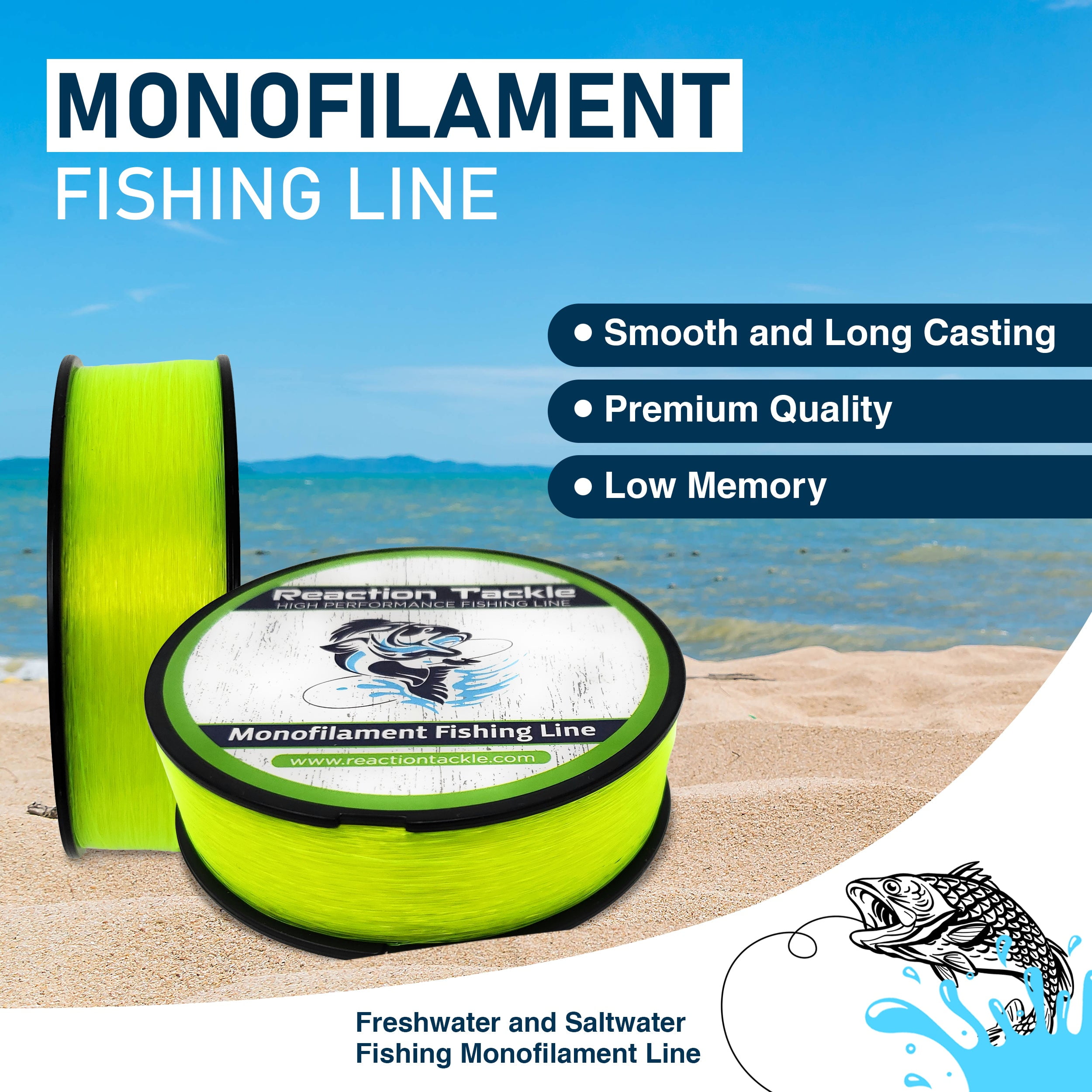 Reaction Tackle Monofilament Fishing Line- Strong and Abrasion-Resistant Nylon Mono Fishing Line, Freshwater and Saltwater Fishing Line Blue Camo 17/1000