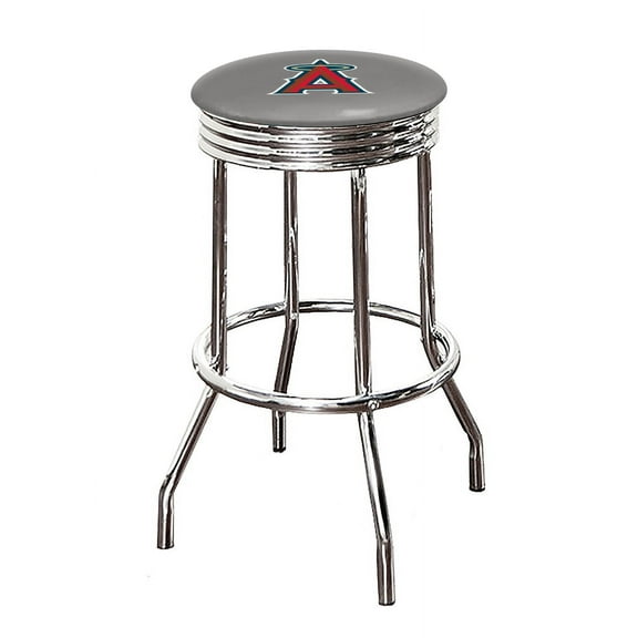 The Furniture King Bar Stool 24" or 29" Tall Backless Chrome Metal Stool Featuring Your Favorite Baseball Team Logo on a Colored Vinyl Swivel Seat Cushion - Angels on Gray