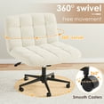 thumbnail image 4 of LAZY BUDDY Swivel Criss Cross Legged Chair with Wheels, Armless Home Office Chair with Comfy Wide Cushion, Height Adjustable, for Desk, Vanity, Bedroom, 4 of 11