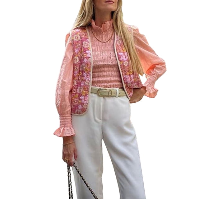 SUNSIOM Gilet à Imprimé Floral pour Femmes Classique Sans Manches à devant Ouvert Cardigan Gilet Réversible Manteau d'Automne