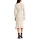thumbnail image 3 of Vestido midi de punto acanalado para mujer Inspire Chic, con cuello redondo, mangas de linterna plisadas, corte A, color beige, 3 of 6