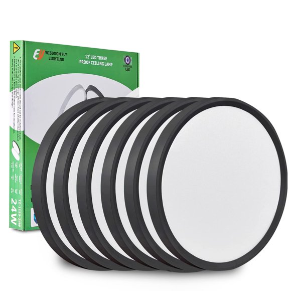 12 Inch LED Flush Mount Ceiling Light 6PK, 24W, 2520LM, 3000K/4000K/6000K CCT Selectable, Round Flat Panel Light Low Profile Ceil