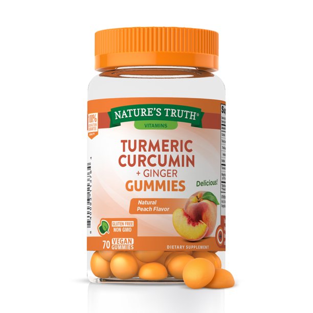Vegan Turmeric Curcumin Gummies 70 Count Plus Ginger Peach Flavor