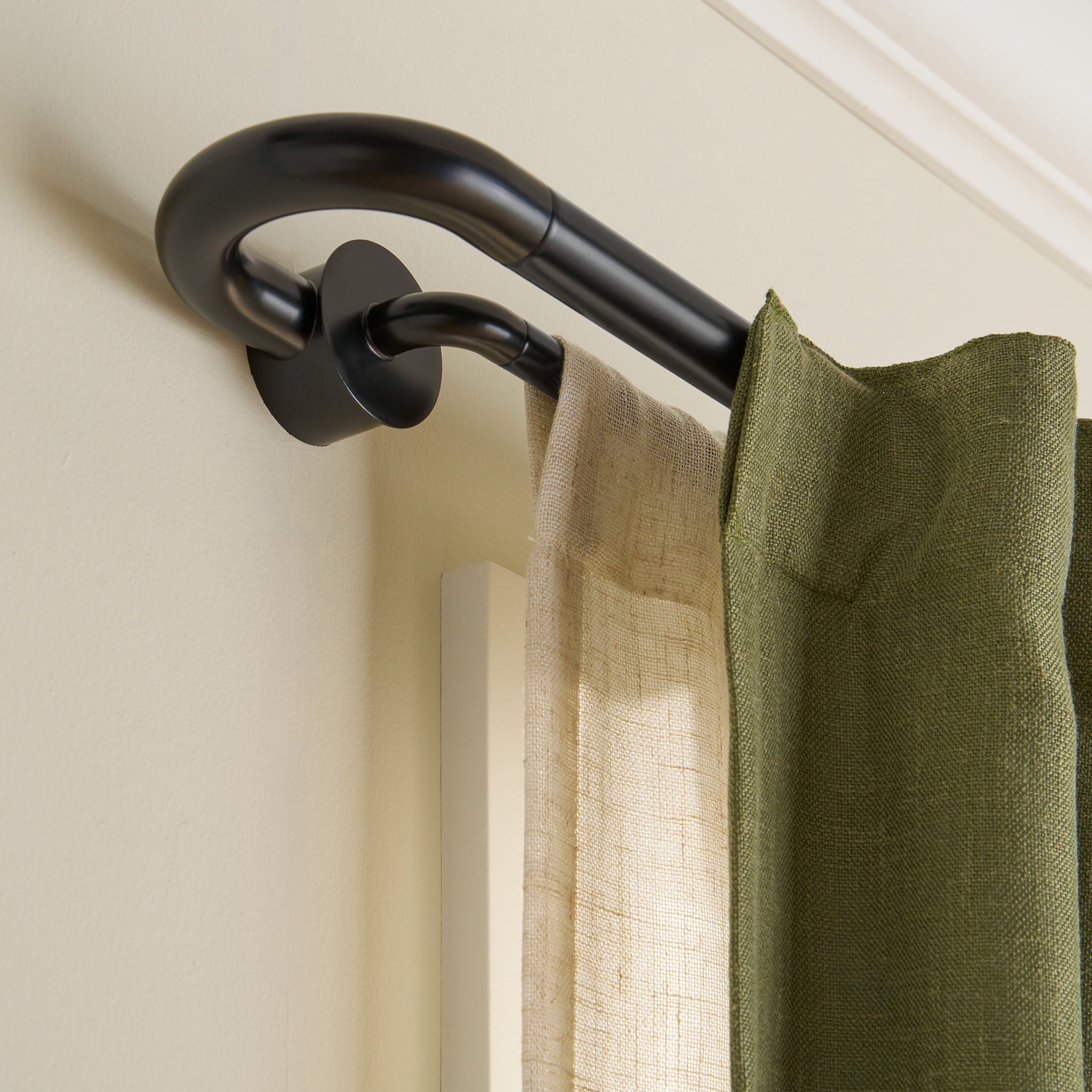 Better Homes & Gardens 1 in Matte Black Swooping Adjustable Double Curtain Rod Set, 32-120 in