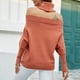 thumbnail image 3 of Suéter de mujer cuello alto hombros descubiertos manga larga Color puro Top de punto suelto para invierno otoño naranja M, 3 of 6
