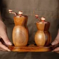 thumbnail image 3 of Hand Acacia Wood Pepper Grinder Set Vase Shape Black Pepper Grinder with Base Adjustable Ceramic Core Salt Shaker Grinding Tools, 3 of 6