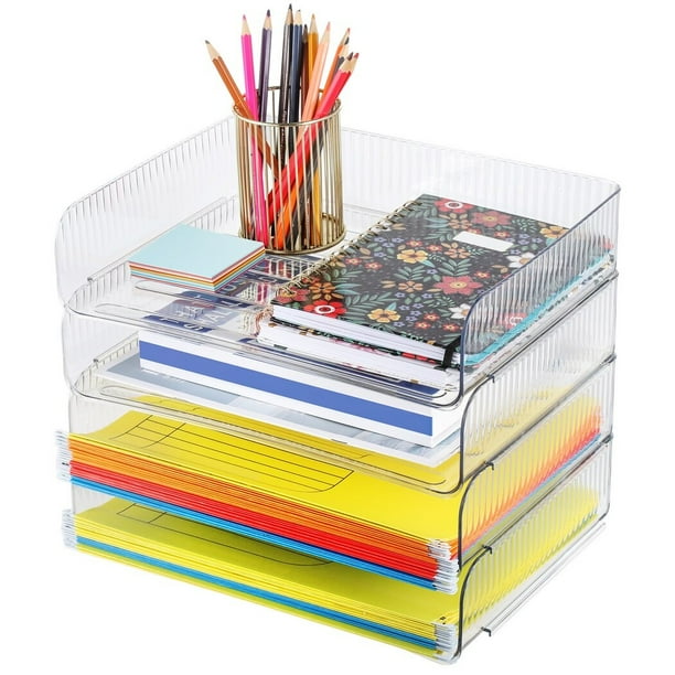 Organizador de escritorio acrílico, organizador de escritorio con bandeja transparente para cartas, organizador de documentos apilable para escritorio, papel A4, revista, documentos de archivo, recibo