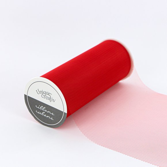 UNIQUE CREATIV – Ruban, tulle, rouge, 100 % nylon, 152 mm x 13,71 m (6 po x 15 vg)