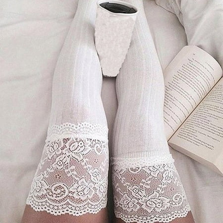 

Beechoice Winter Women s Extra Long Boot Socks with Lace Trim Over the Knee Thigh High Lace Stockings