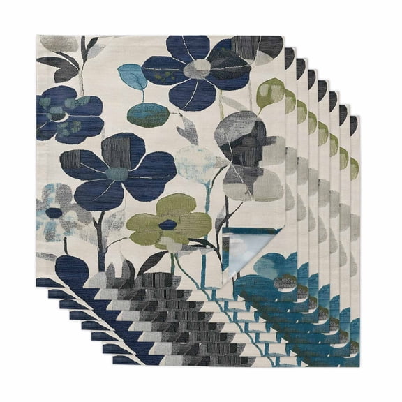 Navy Blue Green Floral Cloth Napkins, Vintage Botanical Leaves Washable and Reusable Dinner Napkins Set of 8, Table Napkin for Kitchen Party Birthday Wedding Hotel Housewarming 20"x20"