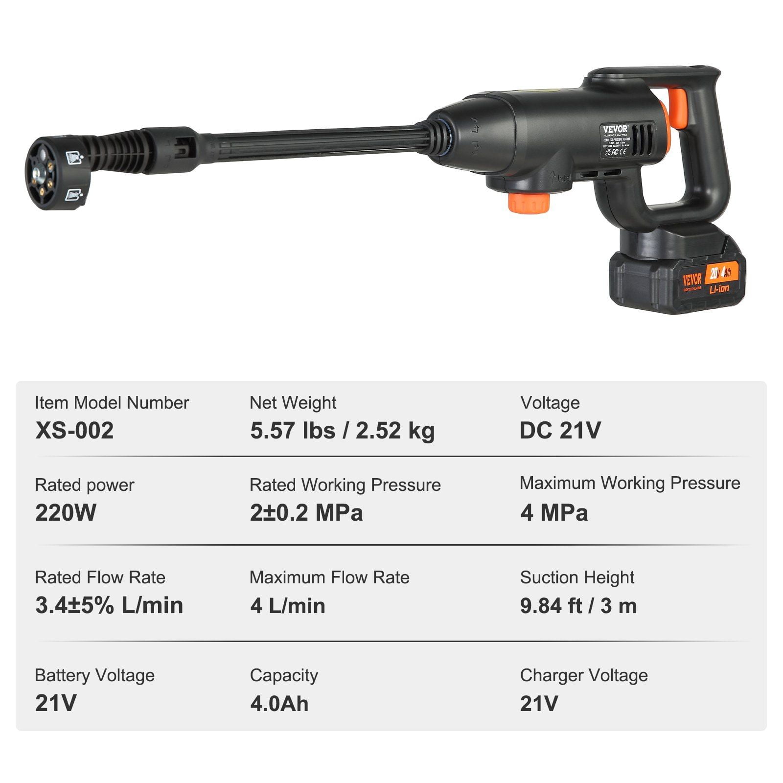 Portable Pressure Washer Gun, 580-PSI 1.1 GPM, Cordless High-Pressure Cleaner with 4.0Ah Battery & Charger, for Car/Home/Watering
